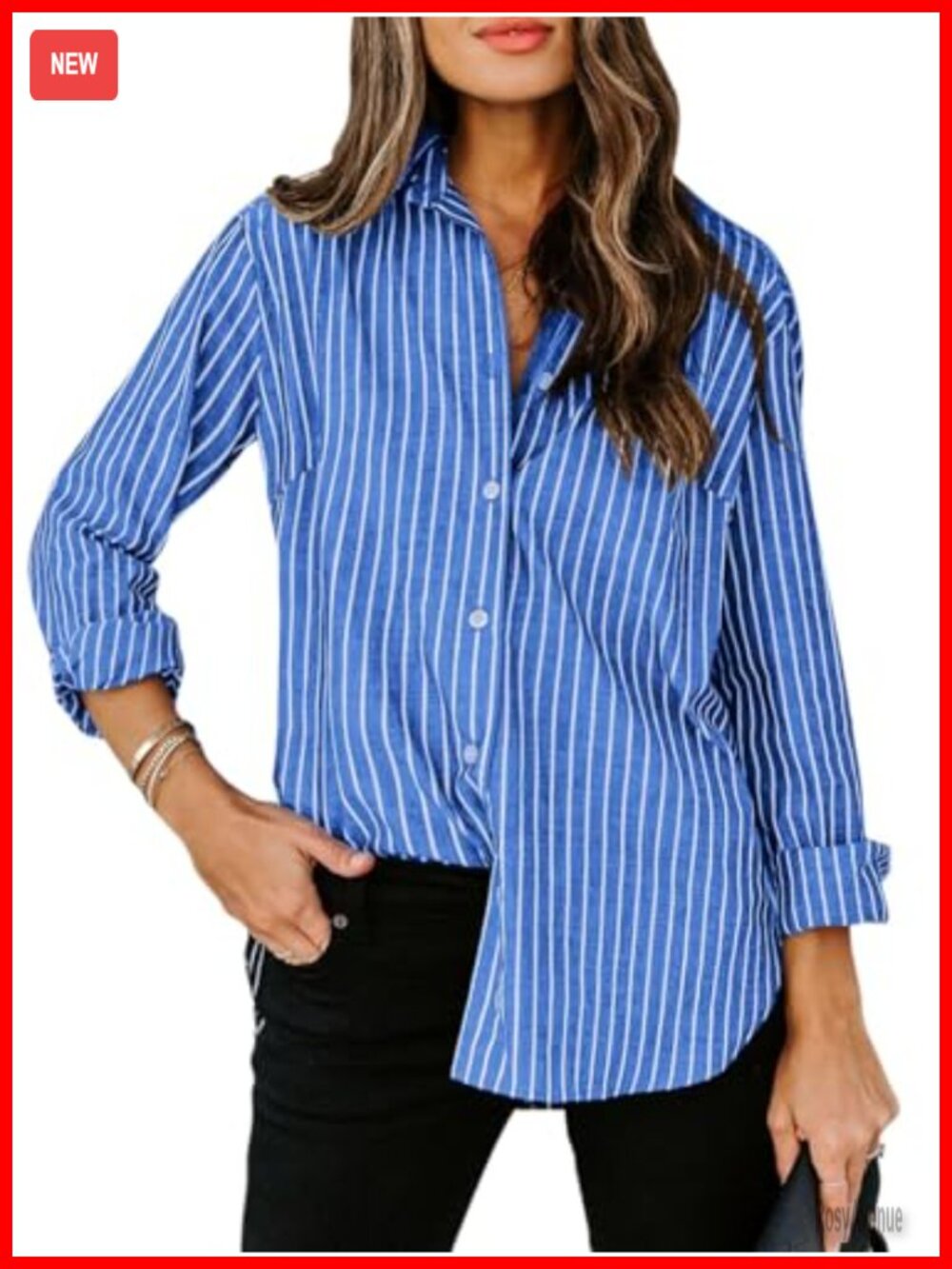 Women's Cotton Button Down Shirt Long Sleeve V Neck Work Blouse